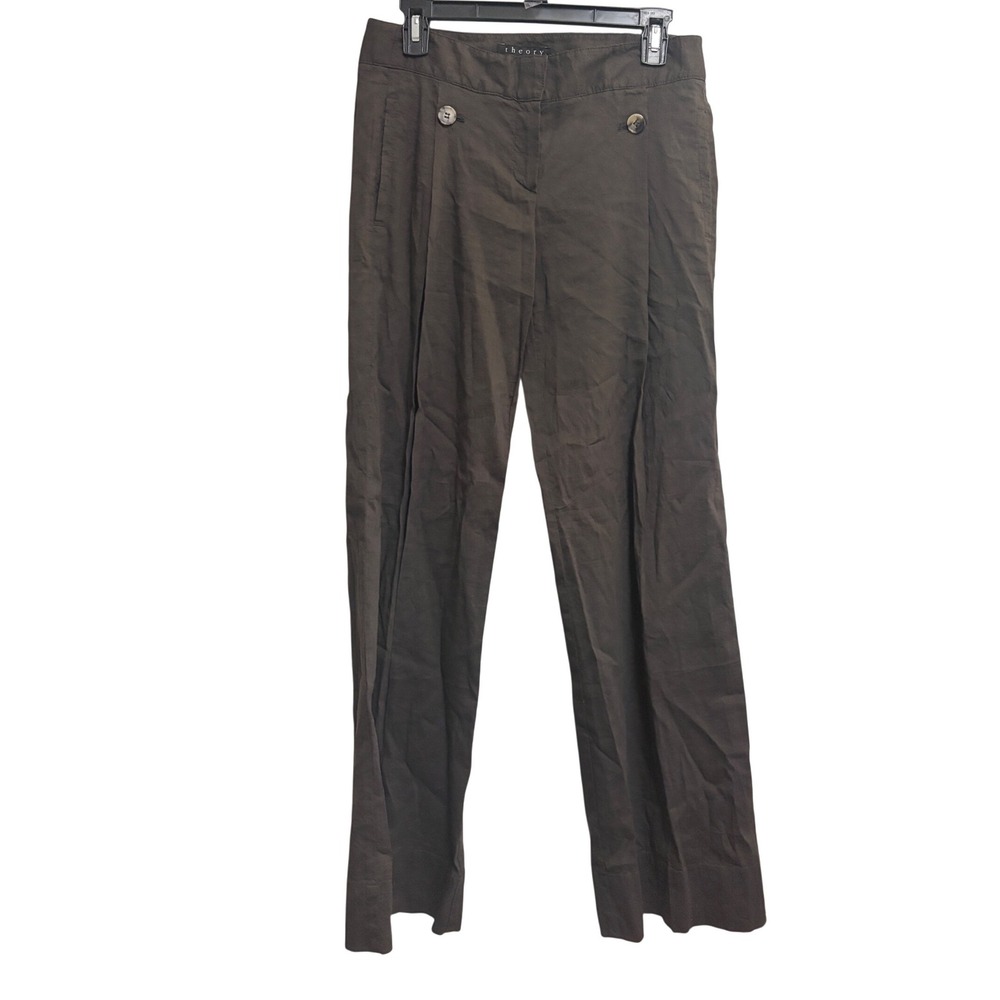 Theory Linen‎ Blend Sailor Brown Trousers Wide Leg Stretch Size 4